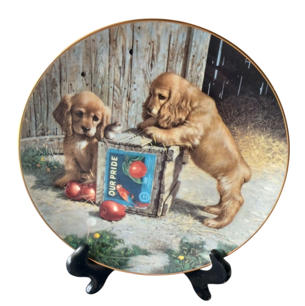 Vintage Double Take Plate By Jim Lamb-puppy Playtime Collection.